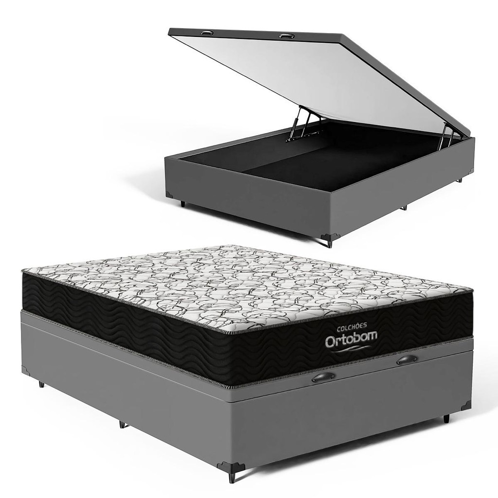 Cama Box Baú Casal com Colchão de Espuma D45 Ortobom Airtech 150 - Home & Living