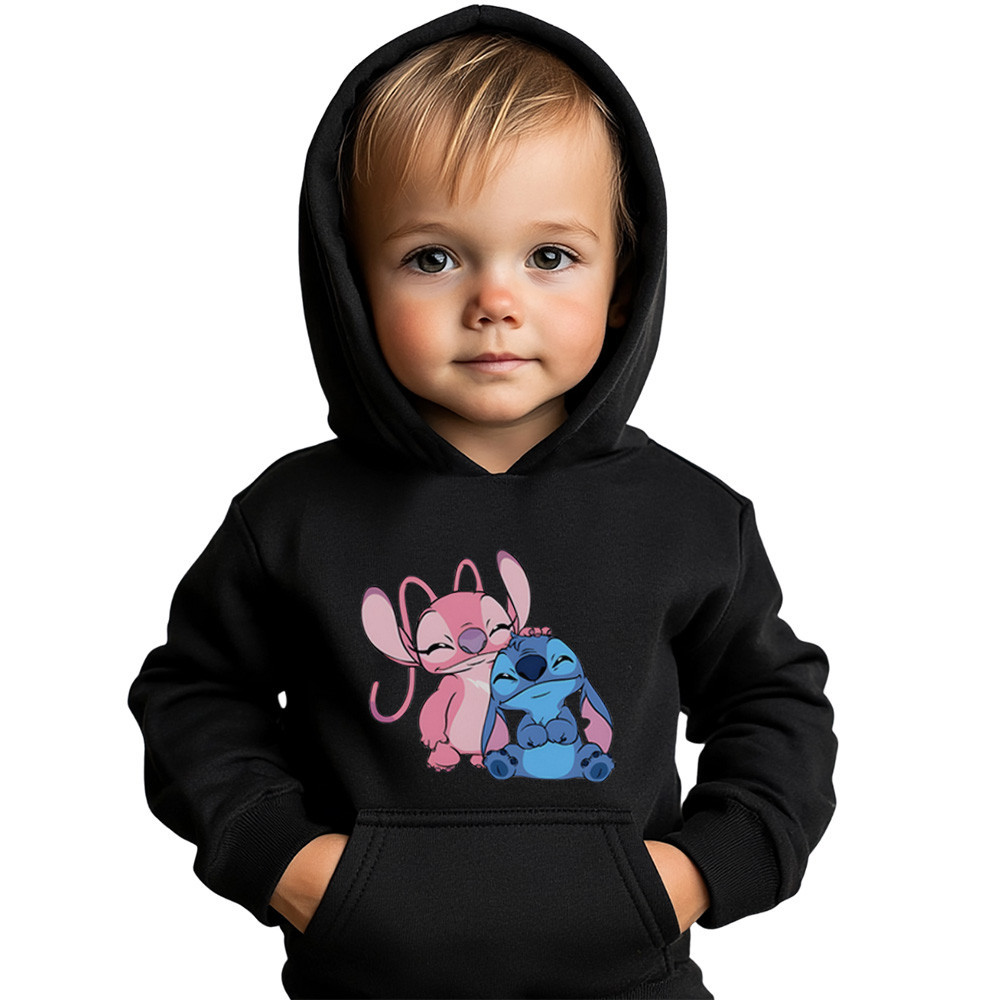 Moletom Lilo Stitch Infantil Casaco Flanelado Blusa de Frio Felpado Bolso Com Capuz Envio Imediato Algodao