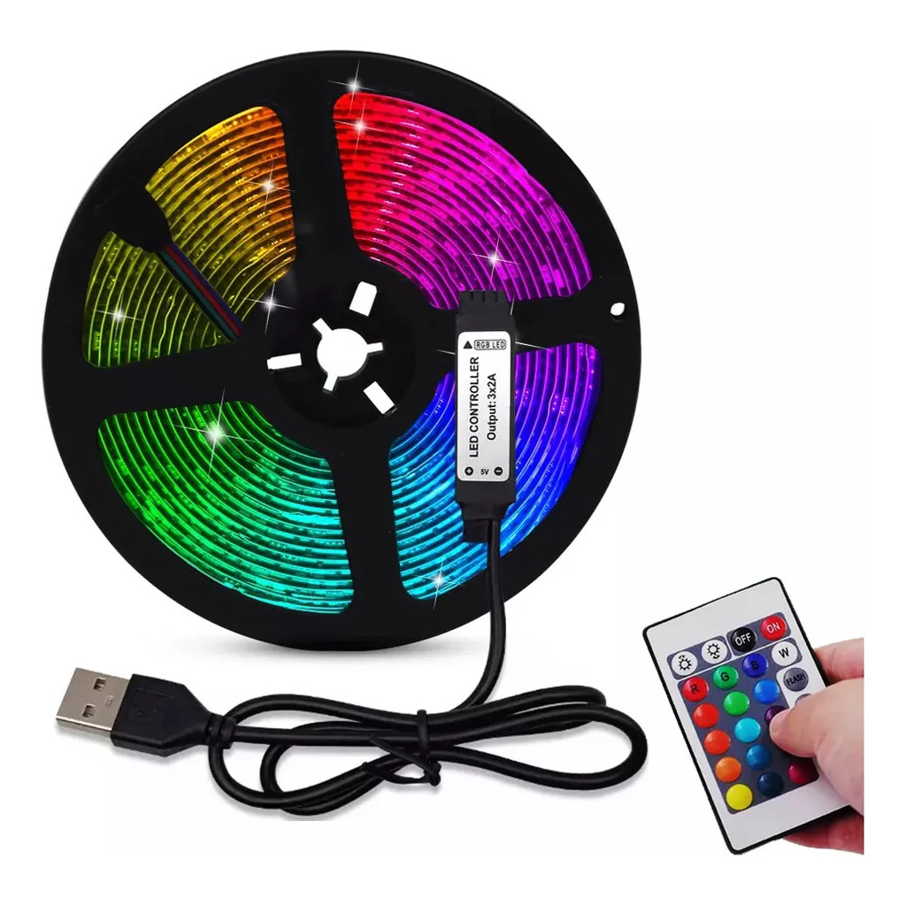 Fita RGB Multicolor 2 Metros Com Controle Remoto 5v USB  Com silicone e autoadesiva – TB5047