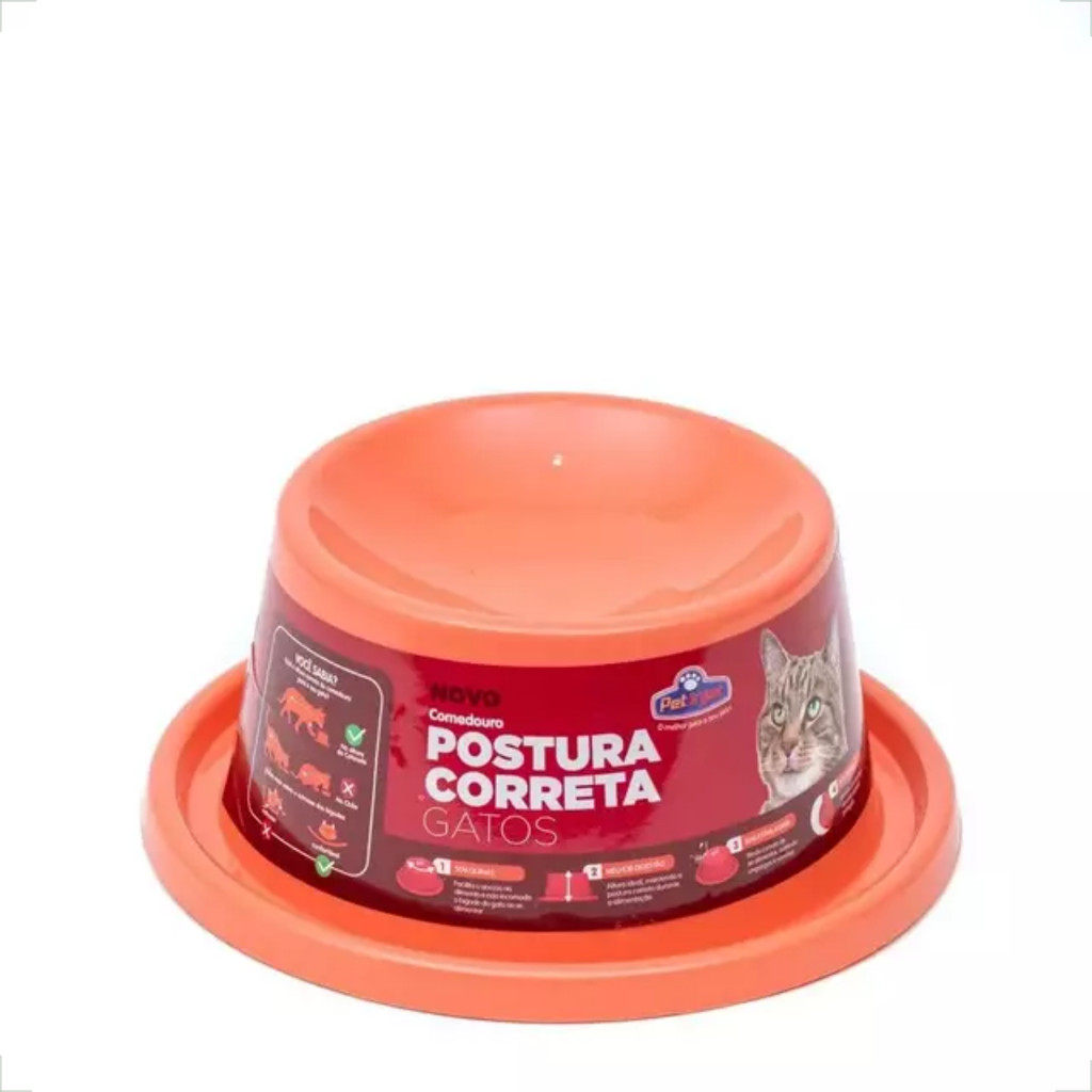 Comedouro Pet Injet Postura Correta Design para Gatos - Coral - Pets
