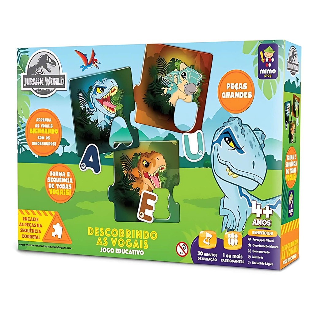 Jogo Educativo Infantil Descobrindo as Vogais Jurassic World Mimo Toys - 2050 em Oferta na Shopee