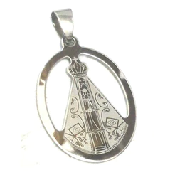 Pingente Medalha Nossa Senhora Aparecida Grande Aço Inox