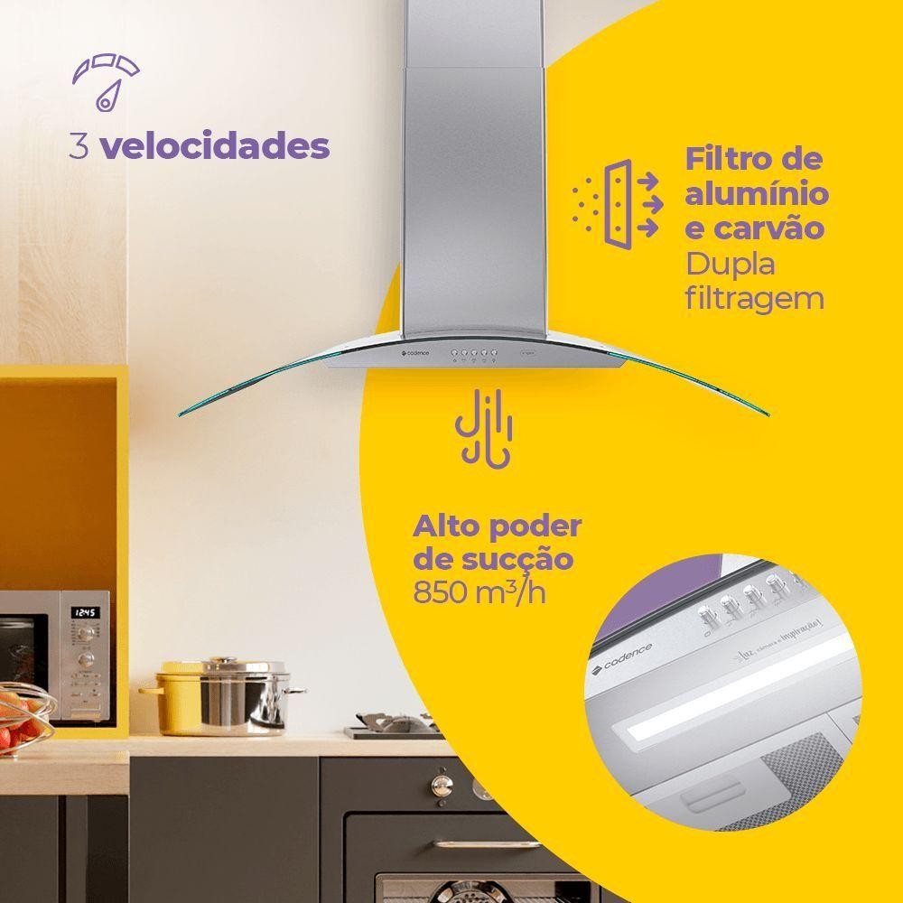 Coifa De Parede Cadence Inspire Vidro Curvo 90cm 220V · foto 2