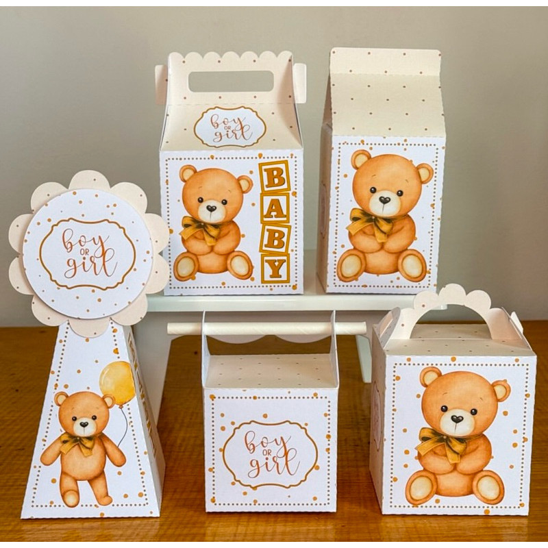 PEGUE E MONTE - Kit Festa Personalizados CHÁ REVELAÇÃO URSINHO Lembrancinhas Caixinhas para festa