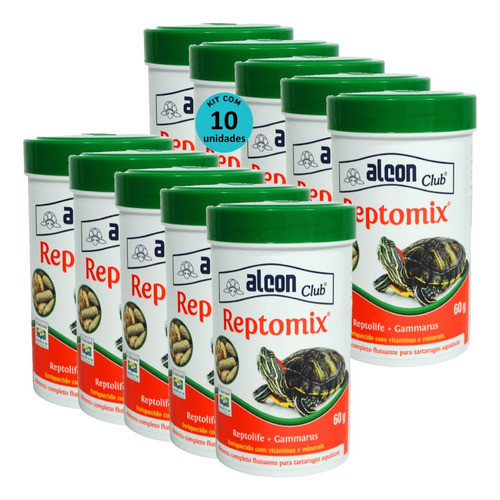 Ração Alcon Club Reptomix 60g Tartarugas Aquáticas Kit C/ 10