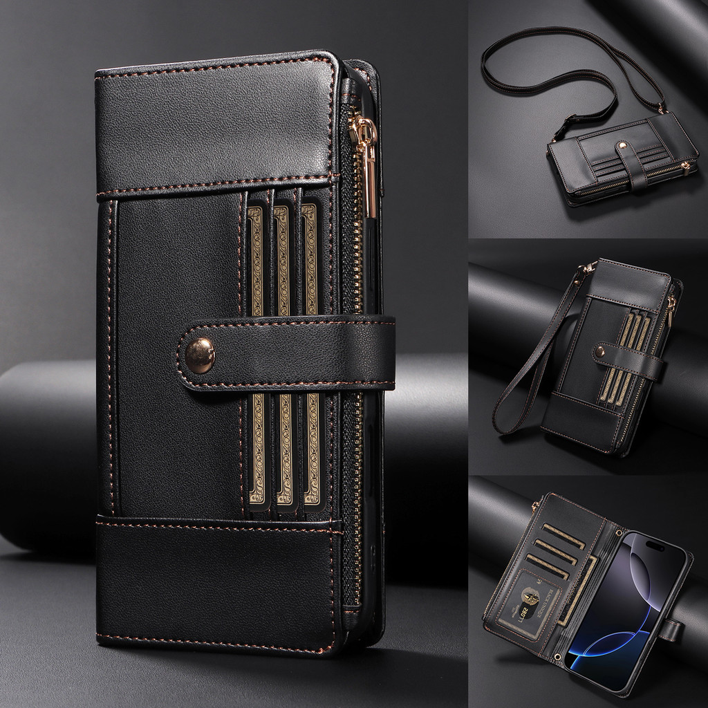 Capa Carteira Com Zíper Para Samsung Galaxy A17 A16 A26 A36 A56 A15 A35 A55 S25 Edge S24 Ultra S23 FE S26 Plus S26 + S23
