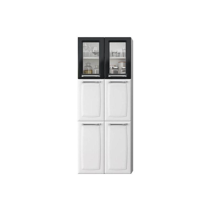 Paneleiro Duplo Max c/Vidro Cozinhas Itatiaia Luce - 6 Portas - Branco c/ Preto