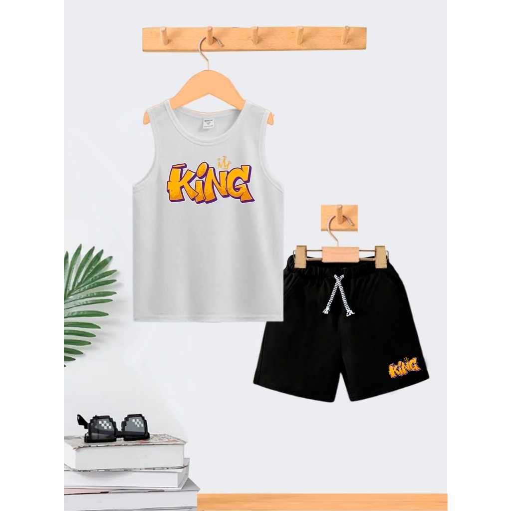 Conjunto Infantil Menino Camiseta Cavada e Bermuda Short Roupa Criança Masculino King Amaroxo