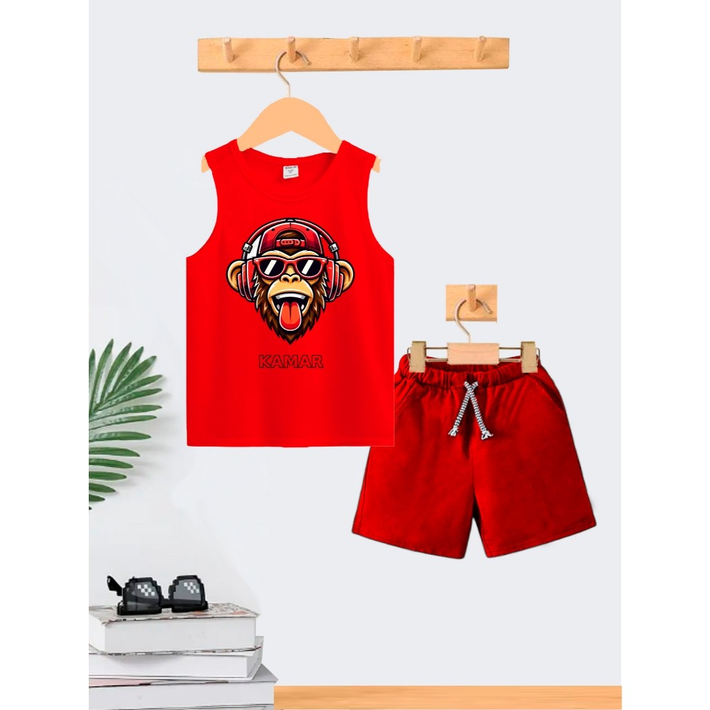 Conjunto Infantil  Vermelho Menino Camiseta Cavada e Bermuda Short Roupa Criança Masculino
