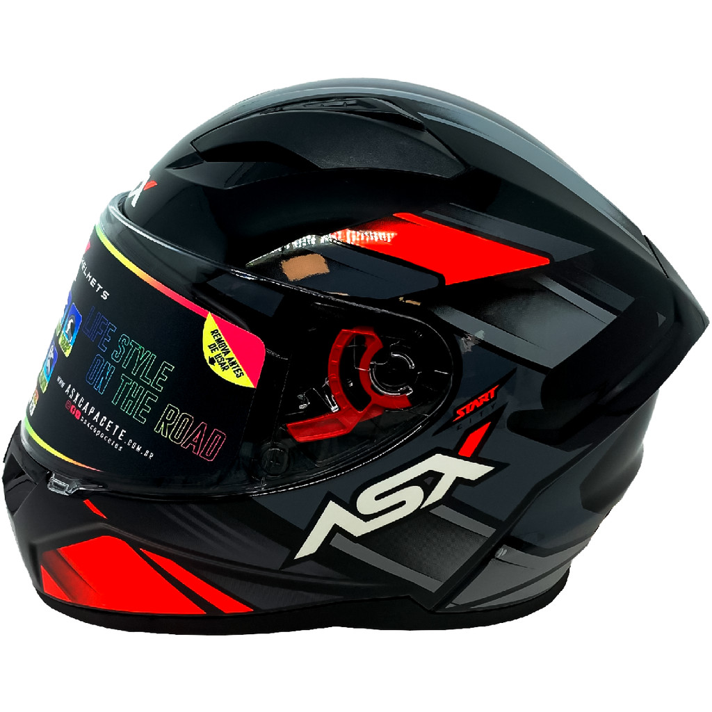 CAPACETE ASX CITY START BRILHO PRETO/VERMELHO/CINZA em Oferta na Shopee