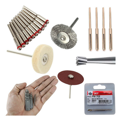 Kit Acessórios Micro Retífica Dremel Disco de Corte, Serra, Haste, Escovas, Brocas P/ Micro Retífica