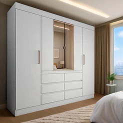 Guarda-Roupa Casal com Espelho Trevi 4 Portas 6 Gavetas Branco