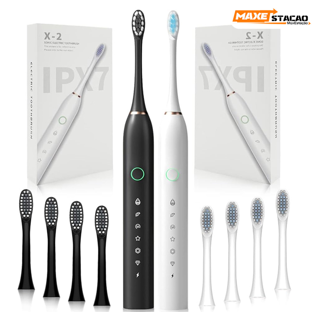 Escova de Dentes Elétrica IPX7 com 4 Cabeças de Reposição Inteligente à Prova D'água em Oferta na Shopee