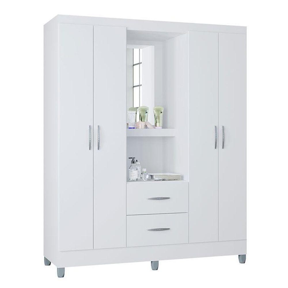 Guarda Roupa Solteiro Cordoba 4 Portas Branco Brilho - Poquema em Oferta na Shopee