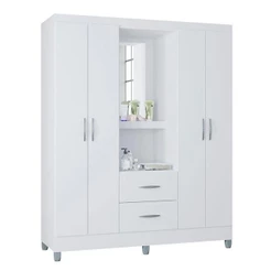 Guarda Roupa Solteiro Cordoba 4 Portas Branco Brilho - Poquema