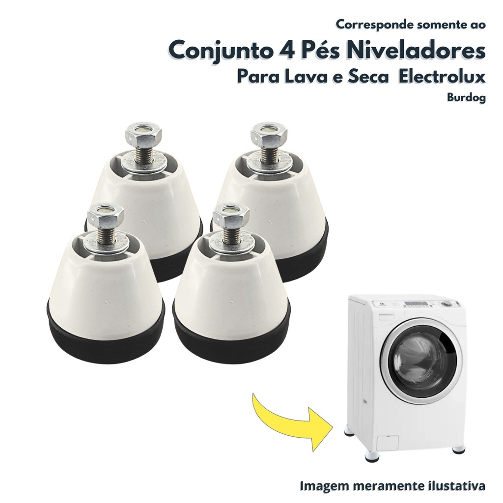 Conjunto 4 Pés Niveladores Brancos Para Lava e Seca Electrolux e LG Burdog Kit 04 Unidades