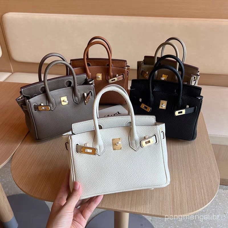 Estilo de Comércio Exterior Europeu e Americano Bolsa Birkin de Couro Legítimo com Padrão de Lichia Bolsa de Mão Feminin