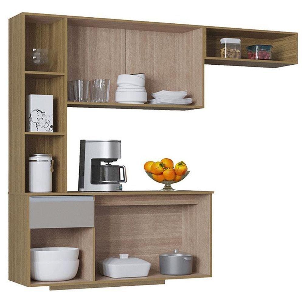 Cozinha Suspensa Com Balcão Mel 163 Cm Damasco Ripado Off White– Poquema — imagem 2 de 2
