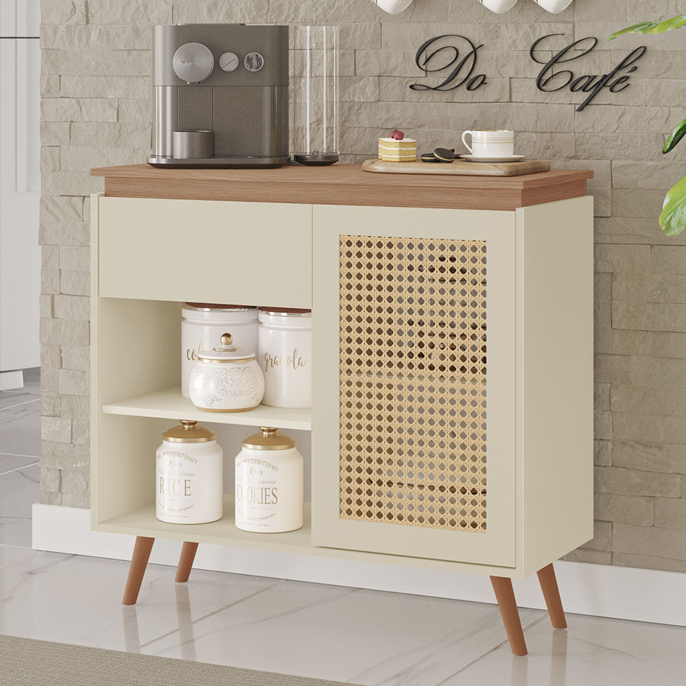 Buffet Bourbon 100% MDF 1 Porta 1 Gaveta e Pés Estilo Retrô Tuboarte em Oferta na Shopee