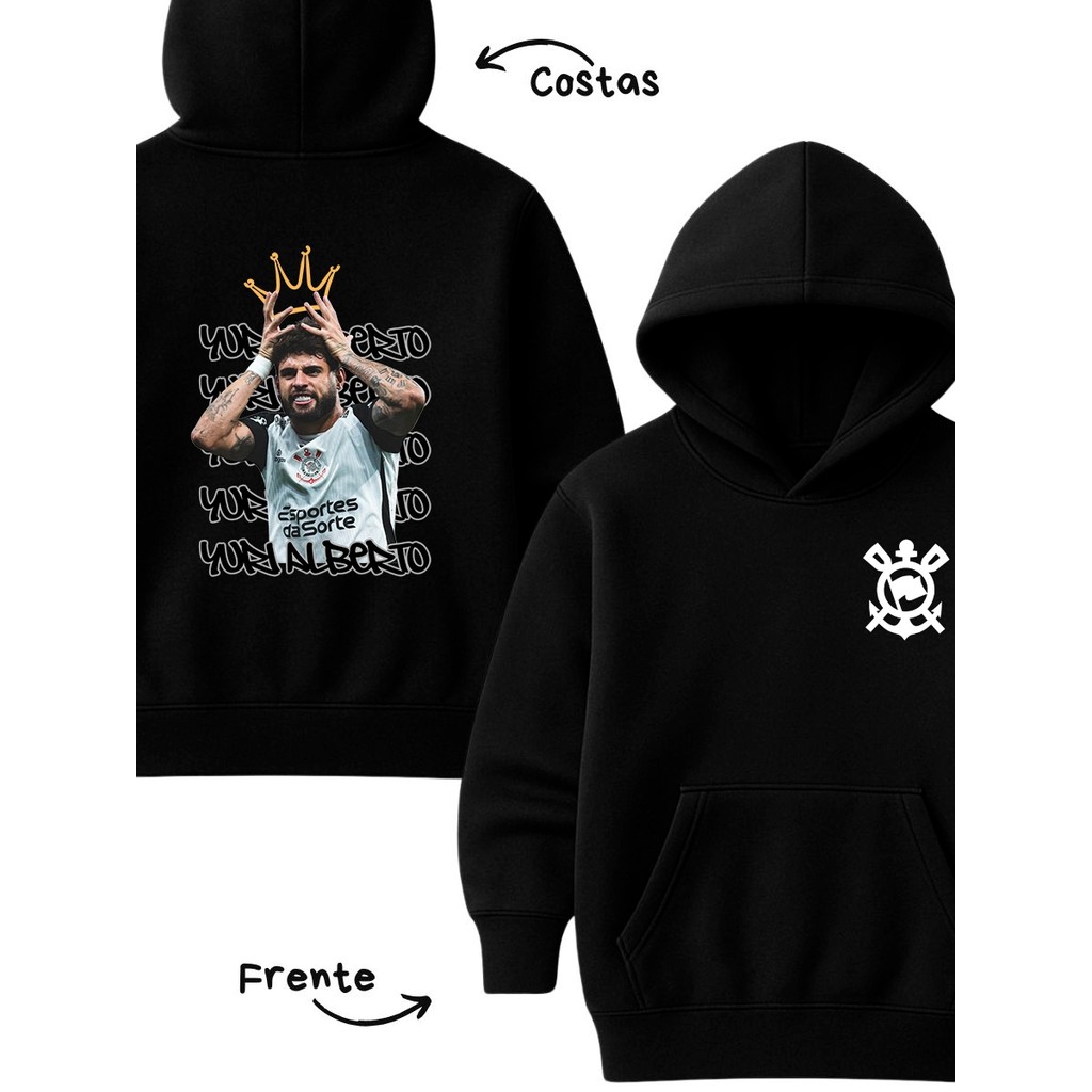 Blusa De Frio Moletom Canguru Corinthians Yuri Alberto Agasalho Timão Yuri Alberto Infantil Unissex Menino Menina