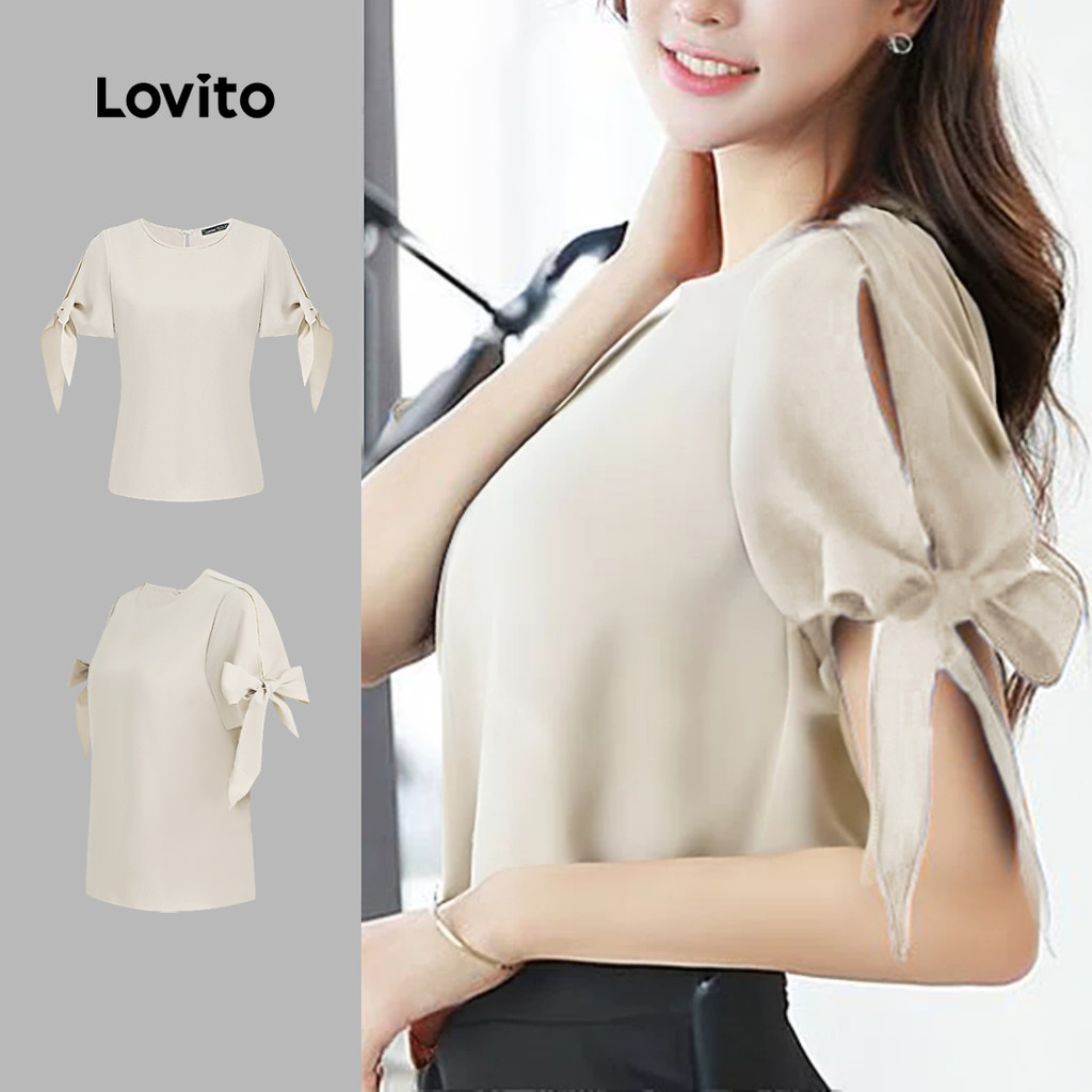 Lovito Blusa Casual Arco Primavera/Verão Blusa Cáqui Para Mulheres L134ED751 - Women Clothes