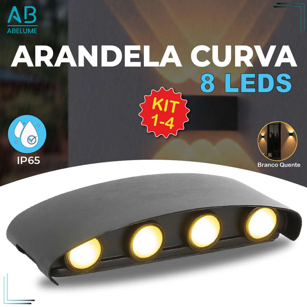Luminária Arandela Led Meia Lua Curva 8W Parede Luz Quente 8 LEDS Estrutura Preta em Oferta na Shopee