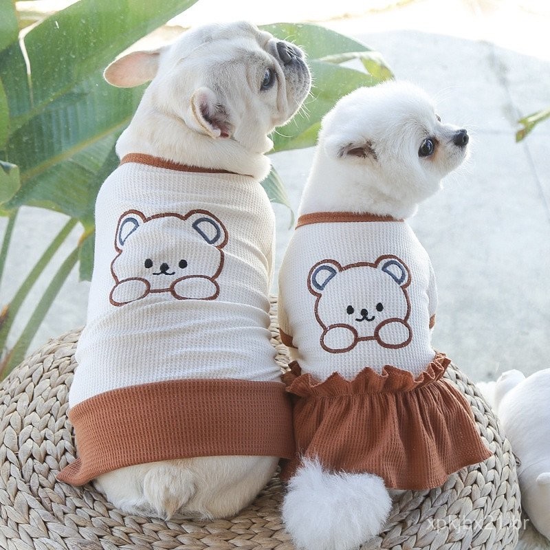 Roupas de Casal de Animais de Estimação Fofos Cachorro Urso para Shih Tzu Camiseta Saia de Gato 6WNP