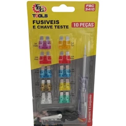 Kit 10 Fusível Grande Automotivo + Chave Teste Garra Jacaré