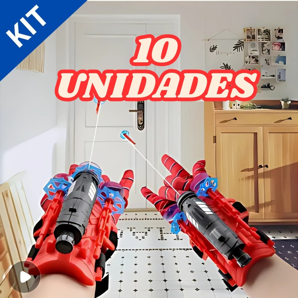 Kit 10 Luvas Homem Aranha Infantil Lançador de Teia Dardo Brinquedo Spider Man Menino e Menina