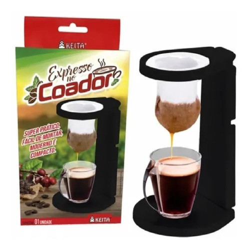 Kit Coador Filtro Passador Pano + Suporte Café Copo - Cor Preto