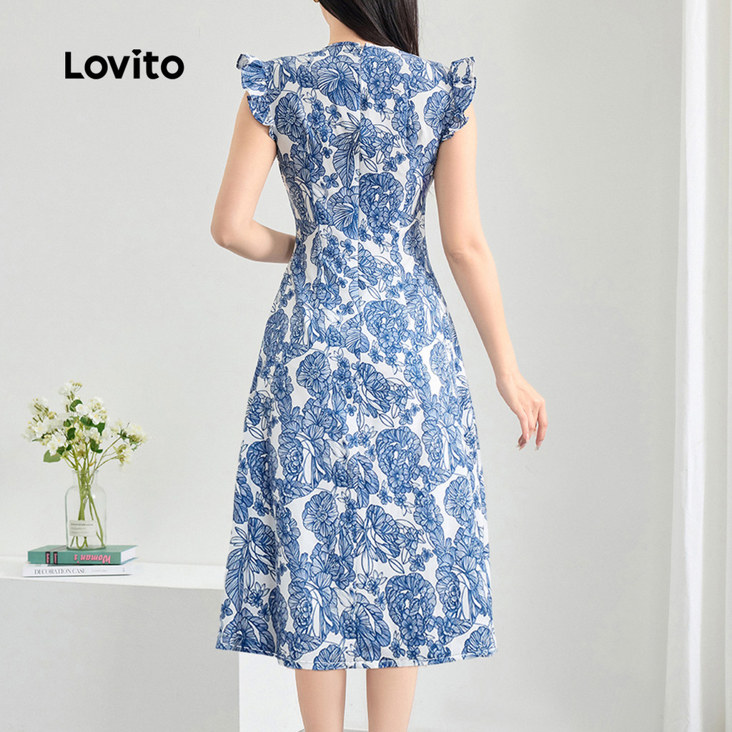 (Trendy) Lovito Vestido Boho Ditsy Floral Ruffle para Mulheres L121MD184 - Women Clothes