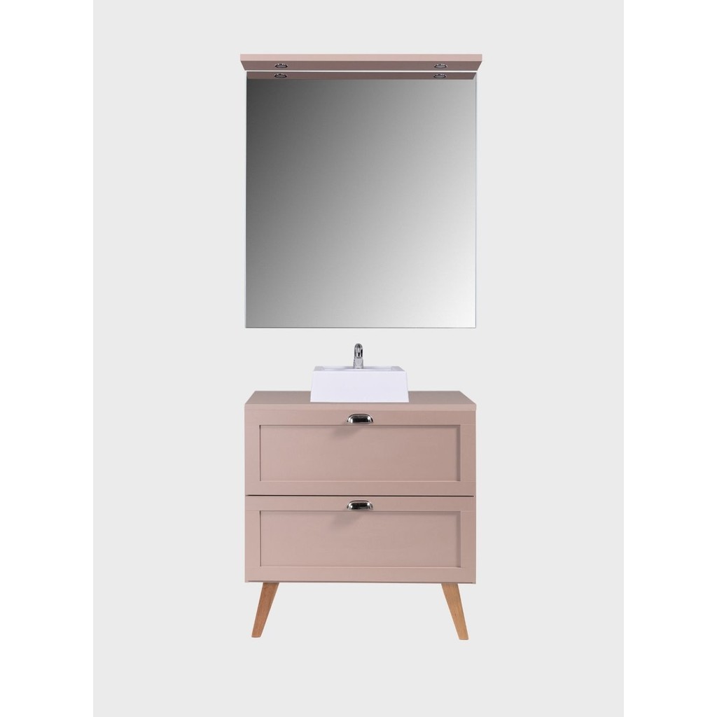 Gabinete para Banheiro com Tampo Cuba e Espelheira 80cm Retro Mdf Rosa Milano - On Móveis