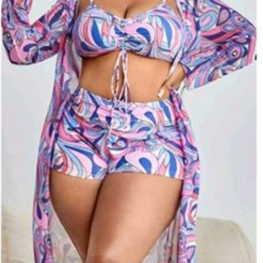 2025 novo estilo Plus Size senhoras maiô blusa terno Sexy Split Bikini XL-4XL