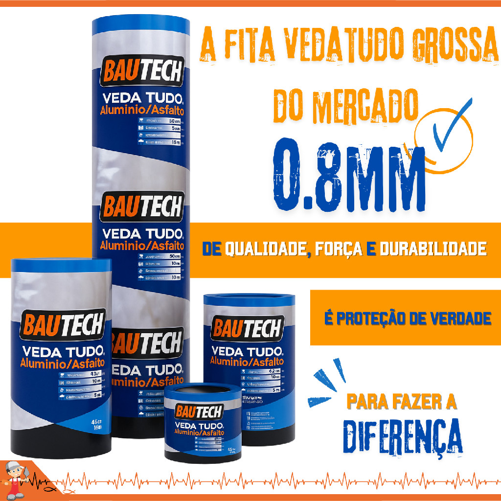 Fita Manta asfáltica auto adesiva Aluminizada Vedatudo Bautech 90cm x 10mt