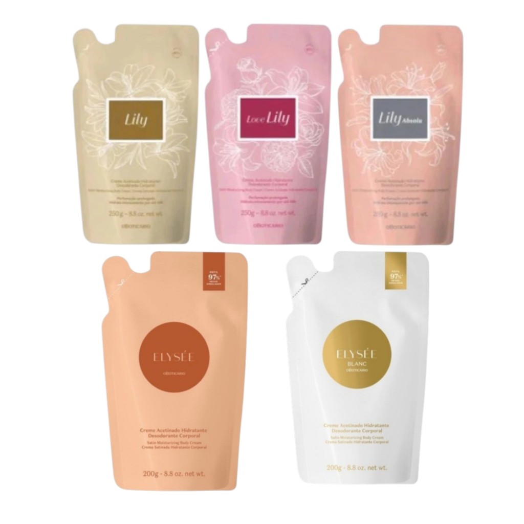 Refil CREME ACETINADO LILY ou ELYSSE Boticario Escolha o seu Favorito