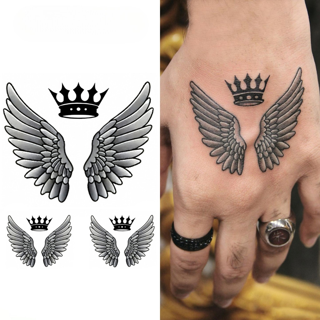 Tatuagem Temporária Wings Crown, Dura Até 15 Dias, Nova Tecnologia Mágica, Adesivo Semi-Permanente à Prova d'Água