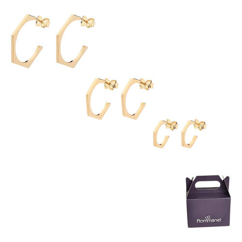 Brinco Argola Trio Angular Rommanel Folheado Ouro K150 em Oferta na Shopee