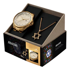 Kit Relógio Seculus Masculino Judaísmo com Colar 23702GPSKDA1K1