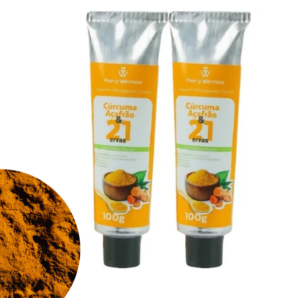 Kit 2 Pomada Massageadora Curcuma E Açafrão 21 Ervas 100g