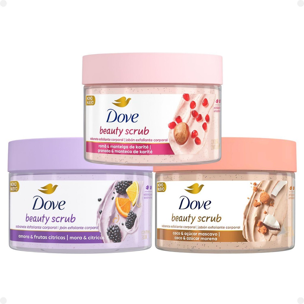 Kit Dove Esfoliante Corporal Beauty Scrub 3 fragrâncias 280g