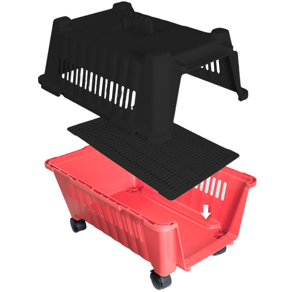Caixa De Transporte N3 Premium Black/vermelho Roda Tapete Pote Trava Plástico Lig Brin