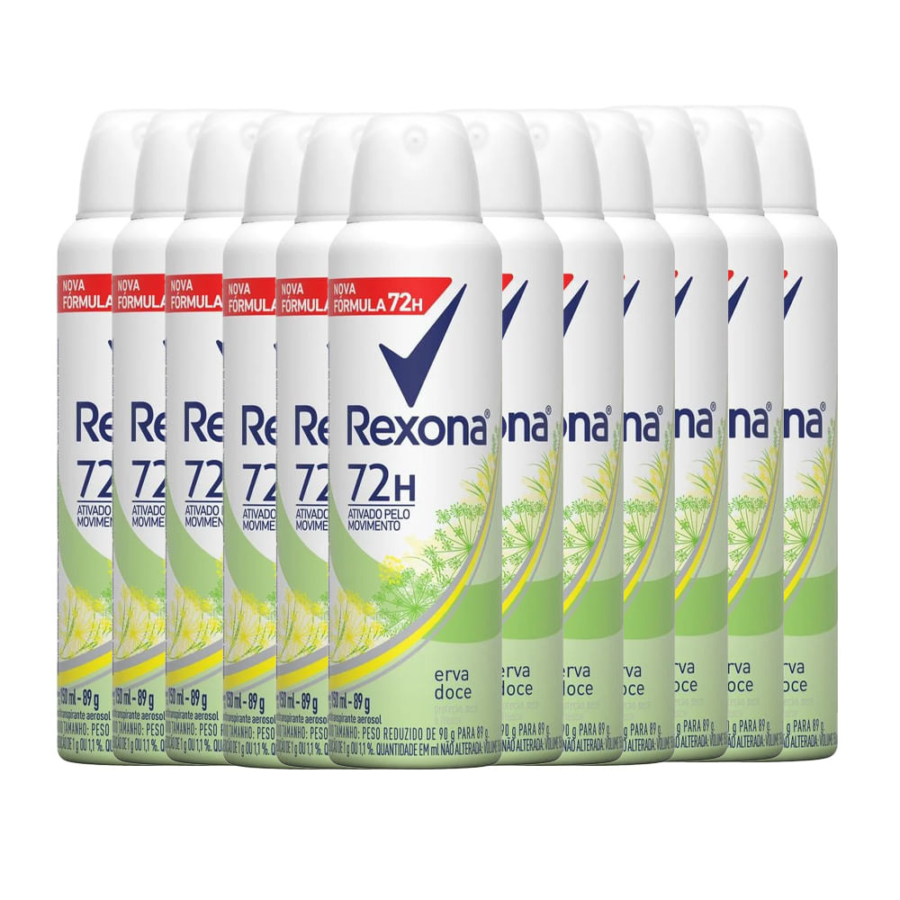 Kit Desodorante Aerosol Rexona Erva Doce Feminino 150ml - 12 Unidades - Beauty