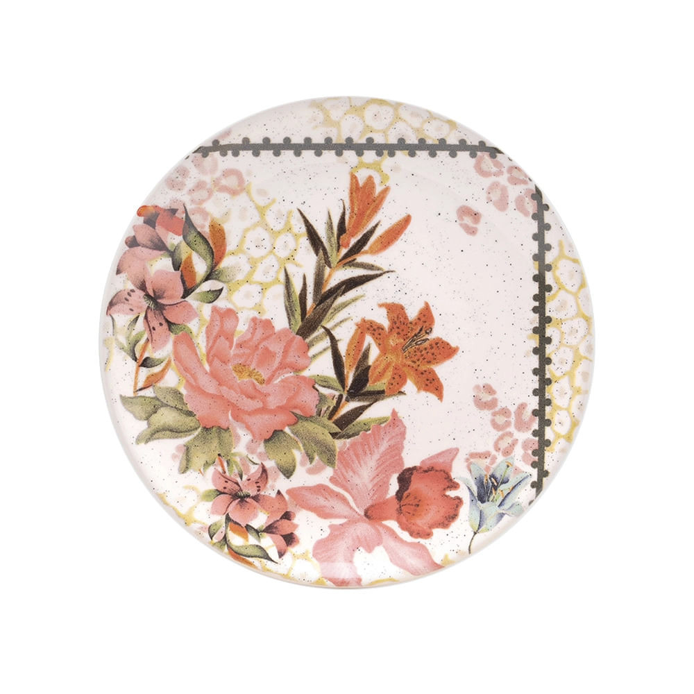 Prato de Sobremesa Oxford em Cerâmica Buquê Tropical 18,5cm - Home & Living