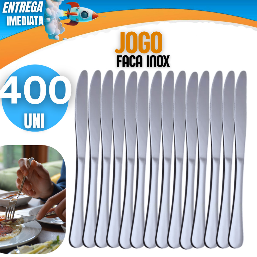 Kit Conjunto 400 Faca Aço Inox Grande Luxo Cozinha Bar Restaurante Buffet Faqueiro Hotel Churrasco Profissional Doméstic
