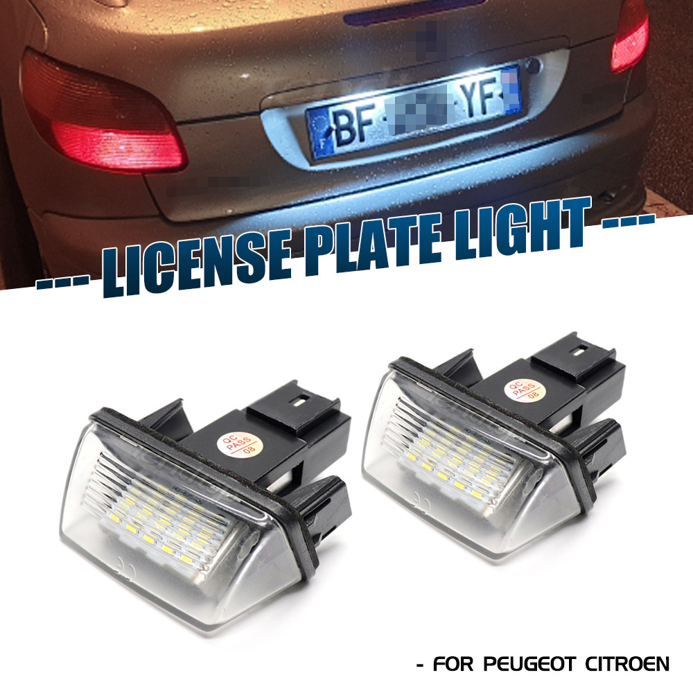 2 Peças Para Peugeot 206 207 306 307 308 5008 Número Da Placa De Licença Luzes LED 6000K Citroen Berlingo C3 C4 C5 Saxo 