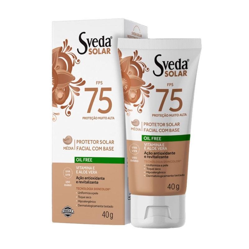 Protetor Solar Facial Sveda Solar FPS75 Oil Free Cor Média 40g em Oferta na Shopee