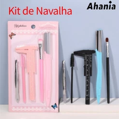 Kit Ferramento para Sobrancelhas, Navalha de Sobrancelhas + Paquímetro + Escovinha de Cilio + Pinça + Pincel de Sombra