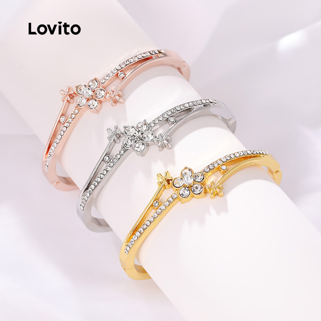 Europeu americano novo estilo moda luz estilo de luxo temperamento três cores flor diamante pulseira High-End criativo c em Oferta na Shopee