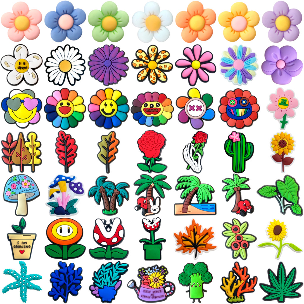 MEIDJ Encantos De Sapato 49 Estilos De Decorações Flores E Plantas Padrão Acessórios De PVC Com Botão