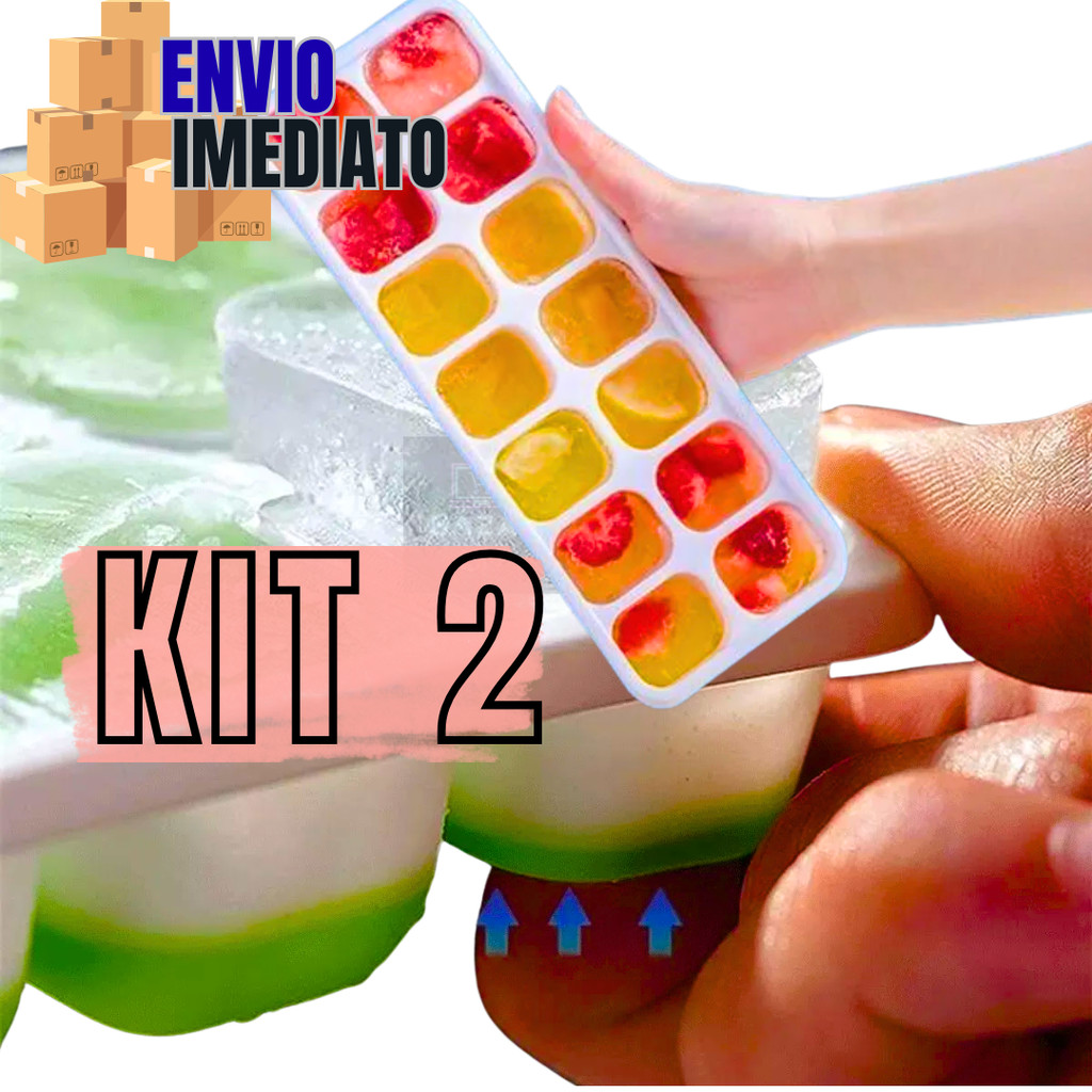 Kit 2 Formas De Gelo Silicone Fundo Forminha Cubo Fácil Desenformar Colorida Papinha Doce Frutas
